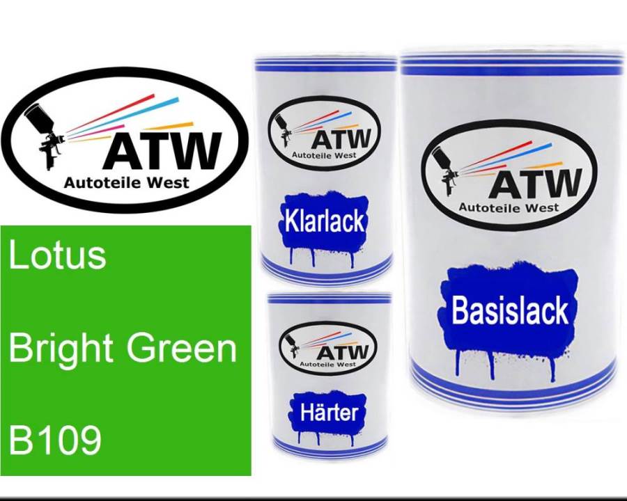 Lotus, Bright Green, B109: 500ml Lackdose + 500ml Klarlack + 250ml Härter - Set, von ATW Autoteile West.